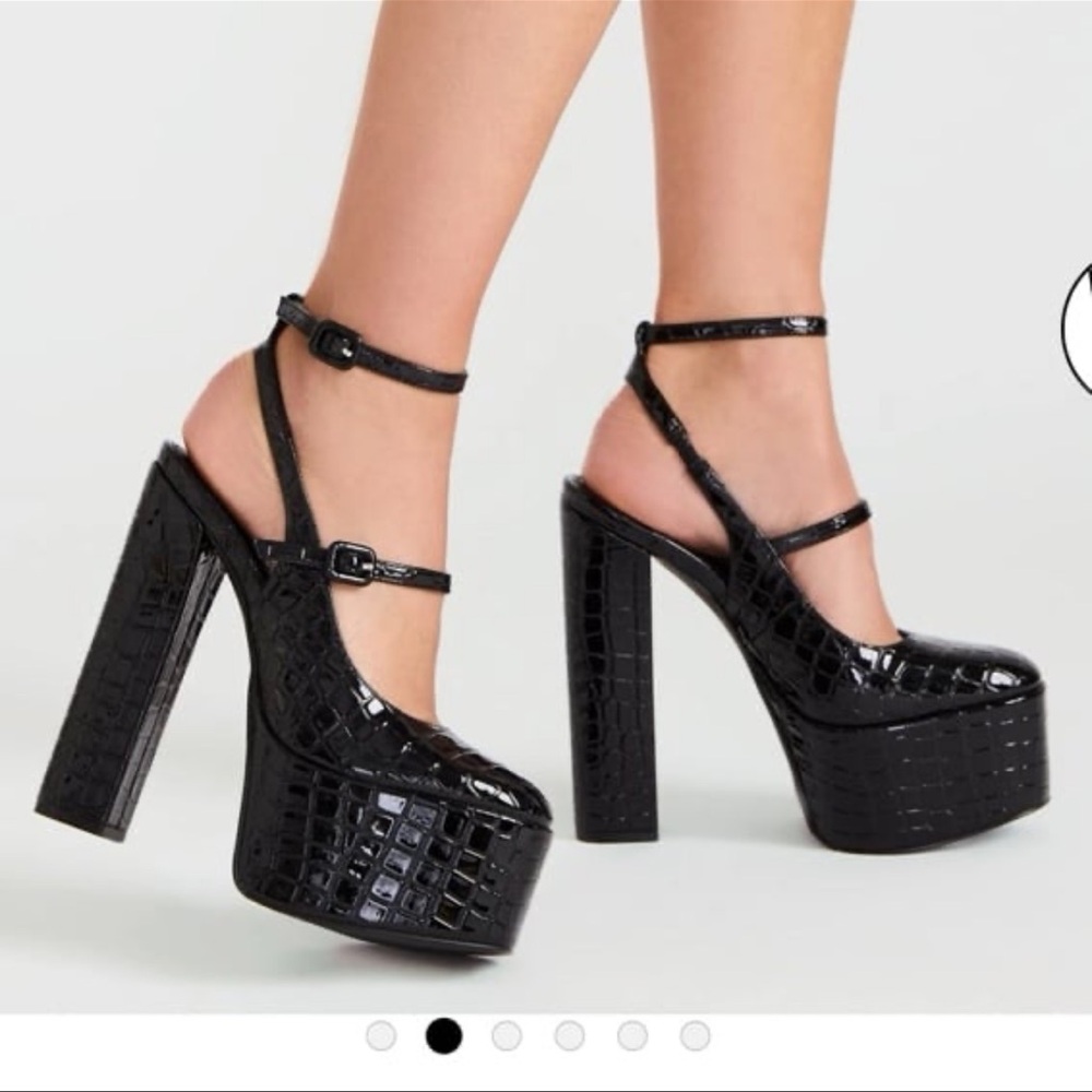 NEW Steve Madden Scotlyn Black Croc Heeled Strappy Pump Block Heels - Picture 10 of 11